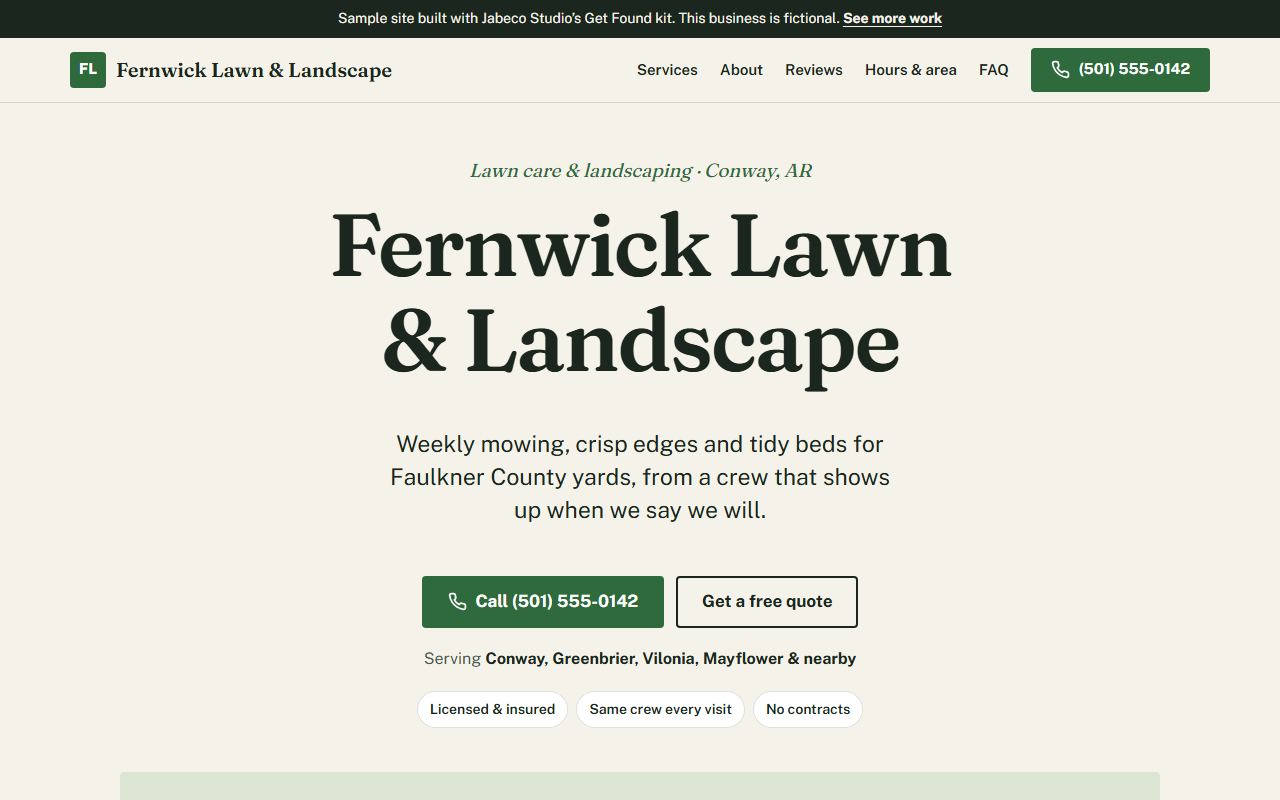 Screenshot of the Fernwick Lawn & Landscape sample site