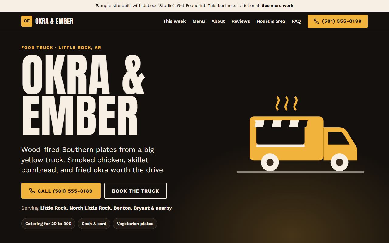 Screenshot of the Okra & Ember sample site